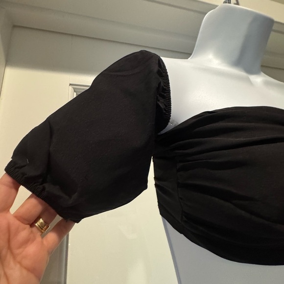 Blue Blush Whimisigoth Black Women's Bandeau Top Size S Puff Sleeves Indie Boho - Picture 4 of 9